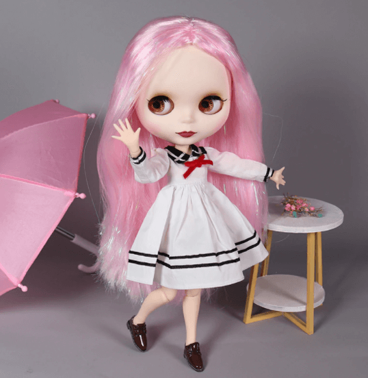 Ailsa – Premium Custom Blythe Doll with Cute Face Matte Face Custom Blythe Doll Pink Hair Custom Blythe Doll White Skin Custom Blythe Doll