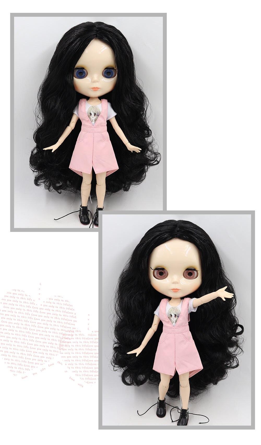 Neo Blythe Doll with Black Hair, White Skin, Shiny Face & Factory Jointed Body 1