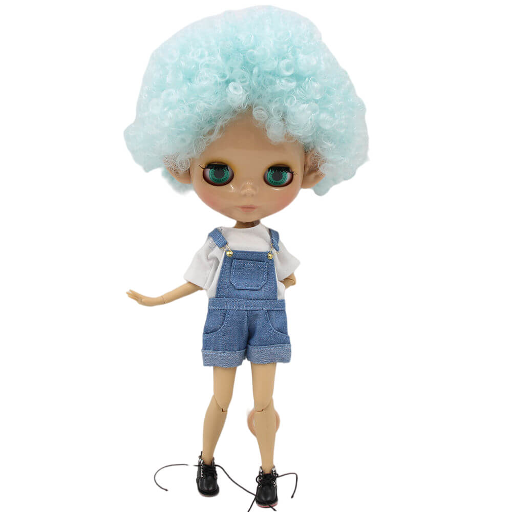 Esme – Premium Custom Blythe Doll with Cute Face Blue Hair Custom Blythe Doll Shiny Face Custom Blythe Doll Tan Skin Custom Blythe Doll
