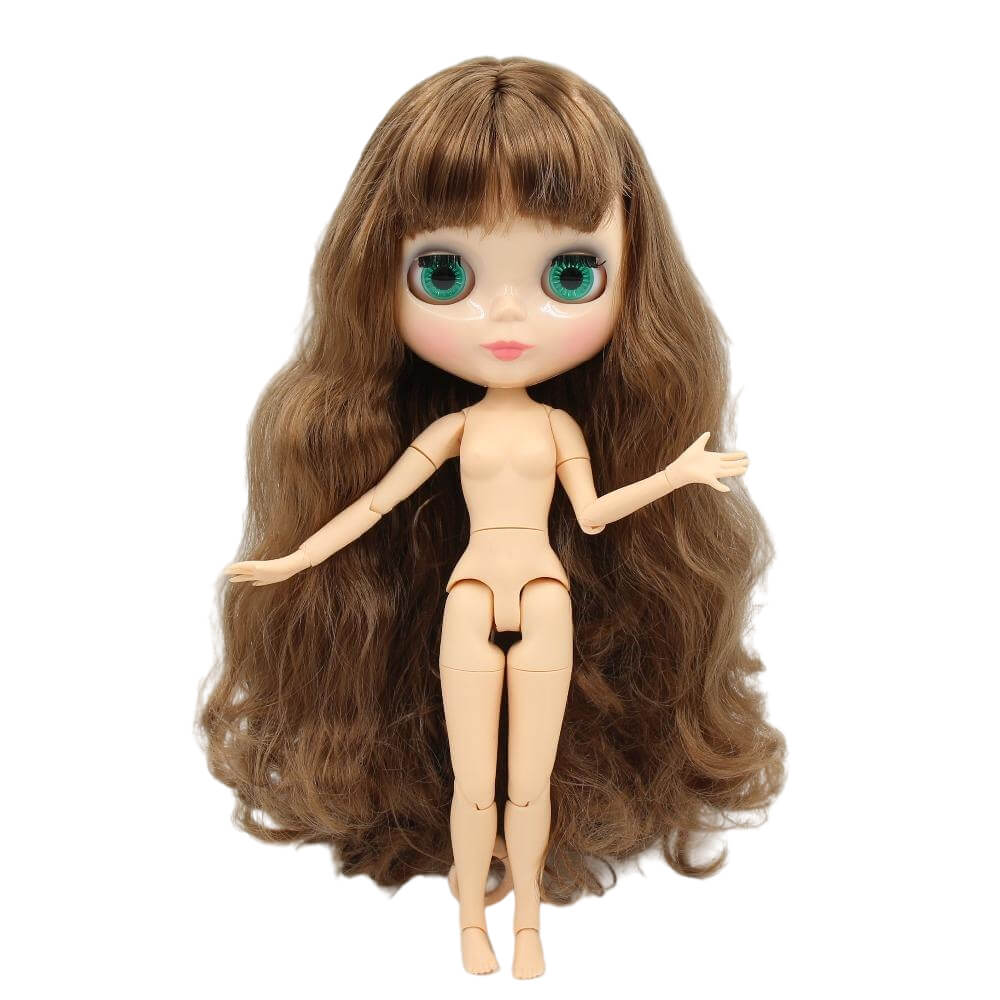 Neo Blythe Doll with Brown Hair, Natural Skin, Shiny Face & Jointed Body Brown Hair Nude Blythe Doll Natural Skin Nude Blythe Doll Shiny Face Nude Blythe Doll