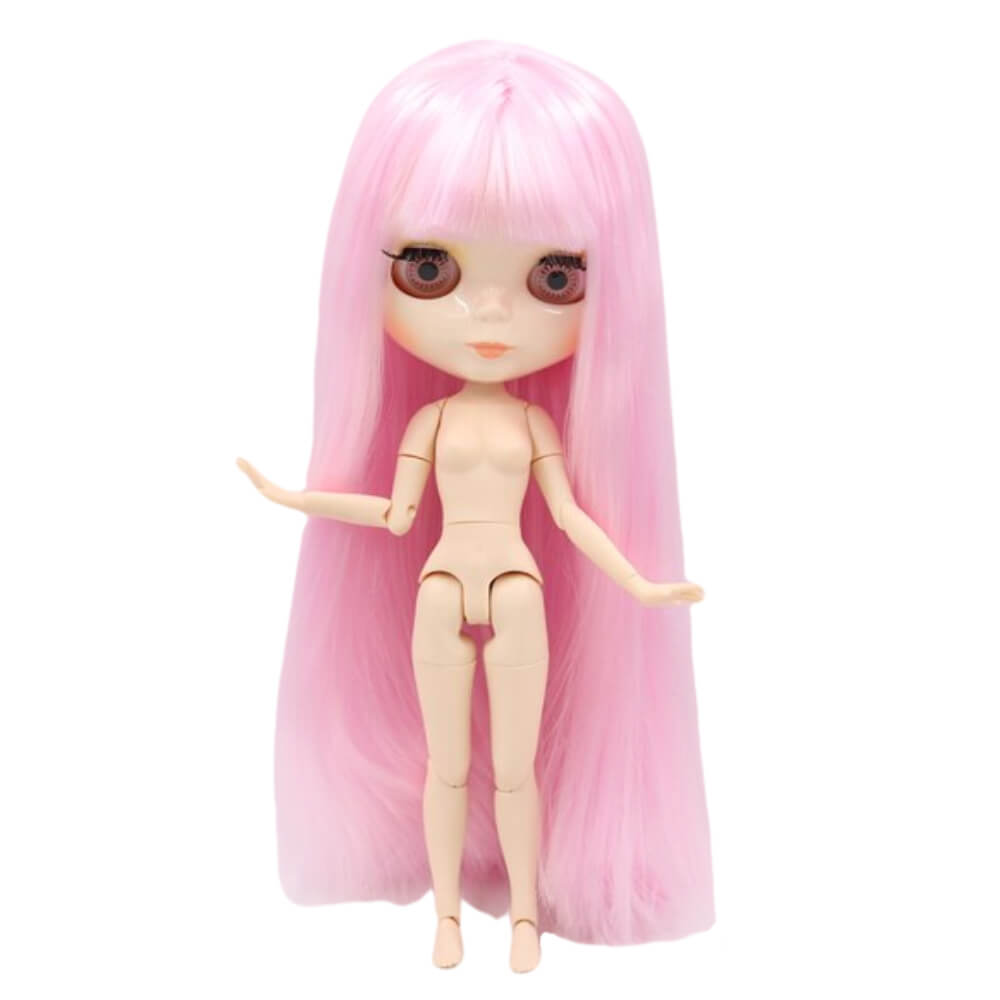 Neo Blythe Doll with Pink Hair, White Skin, Shiny Face & Jointed Body Pink Hair Factory Blythe Doll Shiny Face Factory Blythe Doll White Skin Factory Blythe Doll