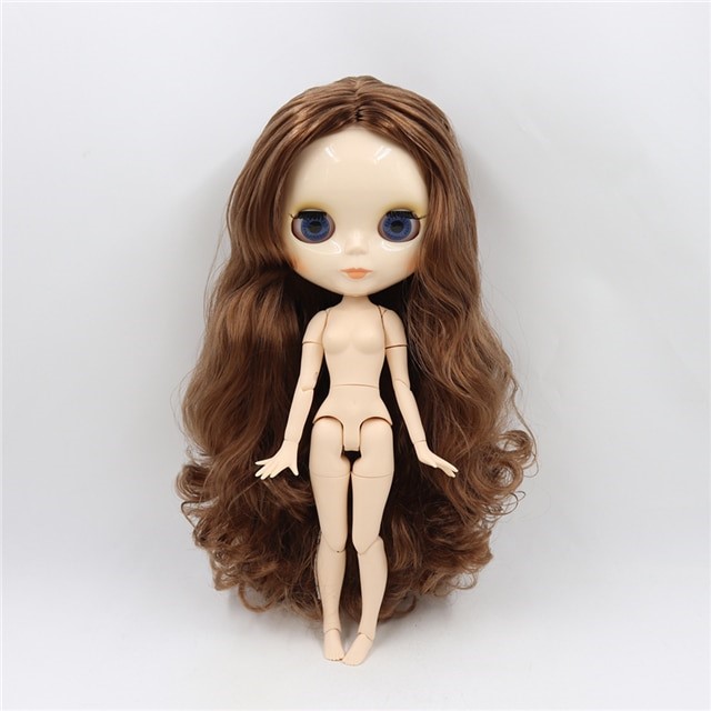 Neo Blythe Doll with Brown Hair, White Skin, Shiny Face & Jointed Body Brown Hair Nude Blythe Doll Shiny Face Nude Blythe Doll White Skin Nude Blythe Doll