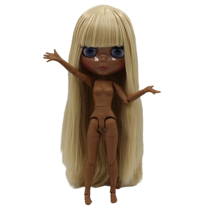 Neo Blythe Doll with Blonde Hair, Black skin, Shiny Face & Jointed Body Black Skin Factory Blythe Doll Blonde Hair Factory Blythe Doll Shiny Face Factory Blythe Doll