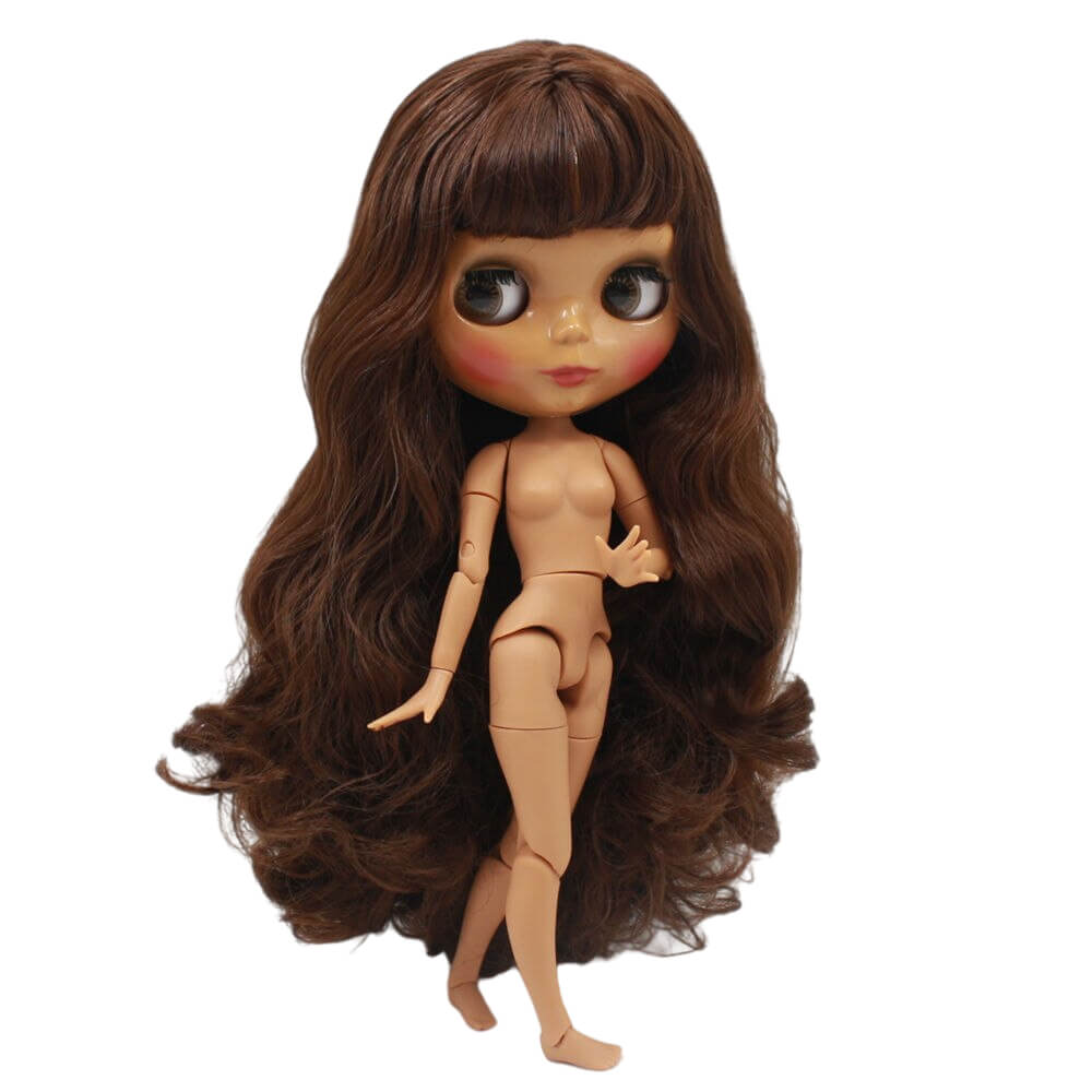 Neo Blythe Doll with Brown Hair, Dark Skin, Shiny Face & Jointed Body Brown Hair Nude Blythe Doll Dark Skin Nude Blythe Doll Shiny Face Nude Blythe Doll