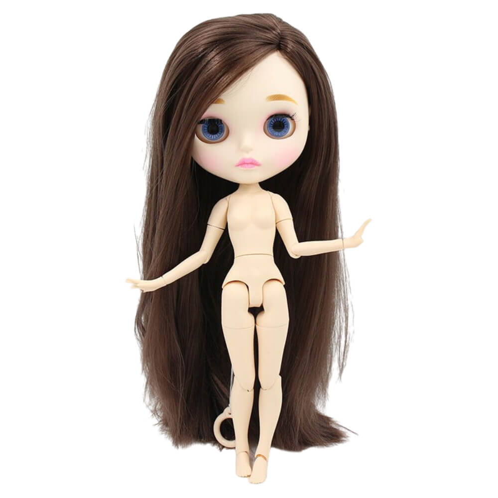 Neo Blythe Pop met bruin haar, witte huid, mat gezicht en bruin haar met beweegbaar lichaam Blythe Doll Matte Face-fabriek Blythe Poppenfabriek met witte huid Blythe Pop