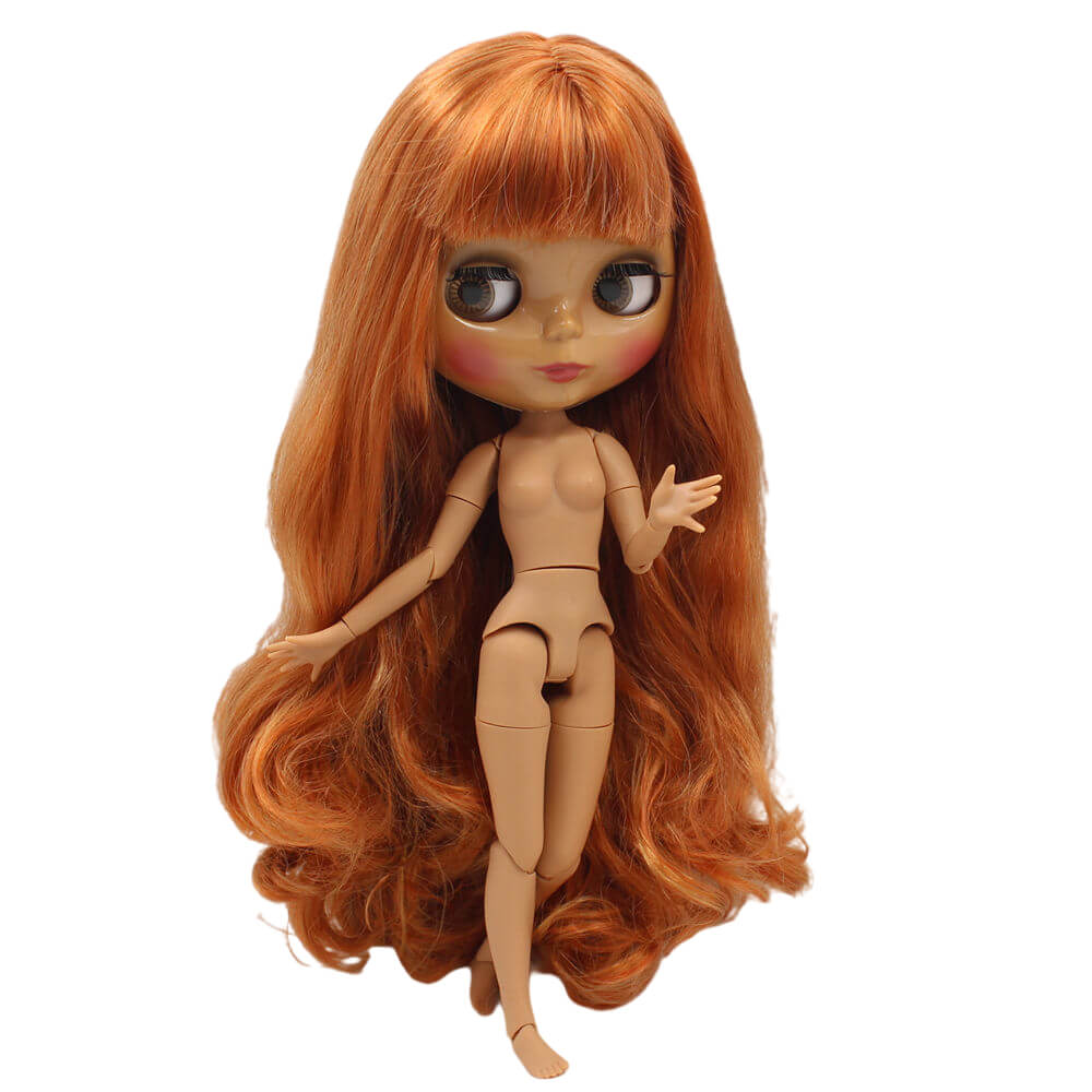 Neo Blythe Doll with Ginger Hair, Dark Skin, Shiny Face & Jointed Body Dark Skin Factory Blythe Doll Ginger Hair Factory Blythe Doll Shiny Face Factory Blythe Doll
