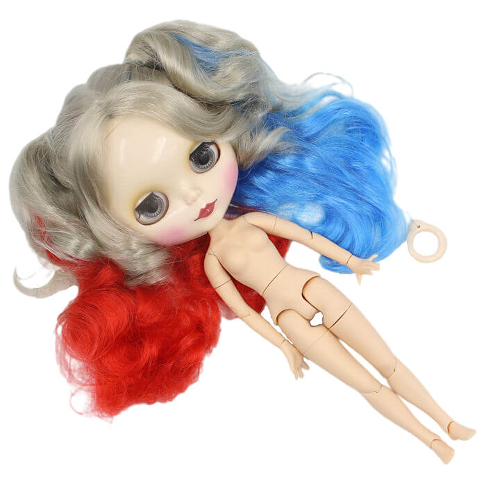 Neo Blythe Doll with Multi-Color Hair, White Skin, Shiny Face & Jointed Body Multi-Color Hair Factory Blythe Doll Shiny Face Factory Blythe Doll White Skin Factory Blythe Doll