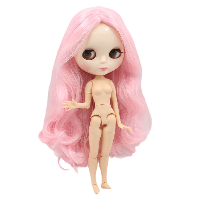 Neo Blythe Doll with Pink Hair, White Skin, Shiny Face & Jointed Body Pink Hair Nude Blythe Doll Shiny Face Nude Blythe Doll White Skin Nude Blythe Doll