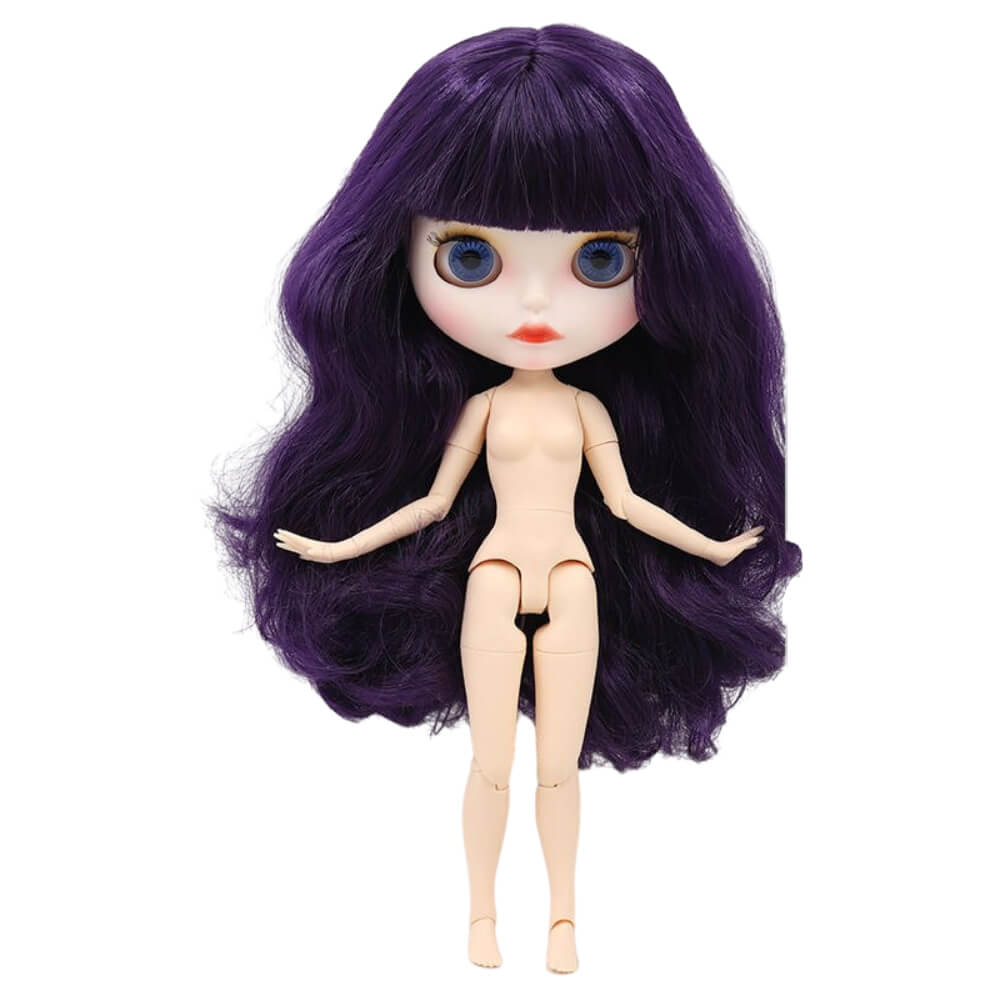 Neo Blythe Doll with Purple Hair, White Skin, Matte Face & Jointed Body Matte Face Factory Blythe Doll Purple Hair Factory Blythe Doll White Skin Factory Blythe Doll