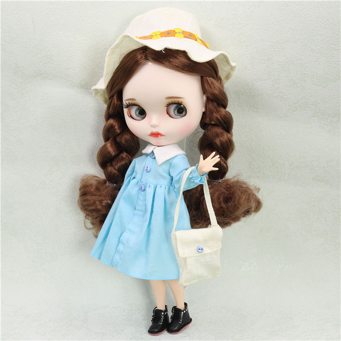 Serenity – Premium Custom Blythe Doll with Calm Face Brown Hair Custom Blythe Doll Matte Face Custom Blythe Doll White Skin Custom Blythe Doll