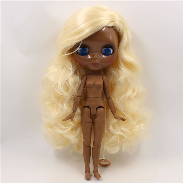 Neo Blythe Doll with Blonde Hair, Black Skin, Shiny Face & Jointed Body Black Skin Factory Blythe Doll Blonde Hair Factory Blythe Doll Shiny Face Factory Blythe Doll