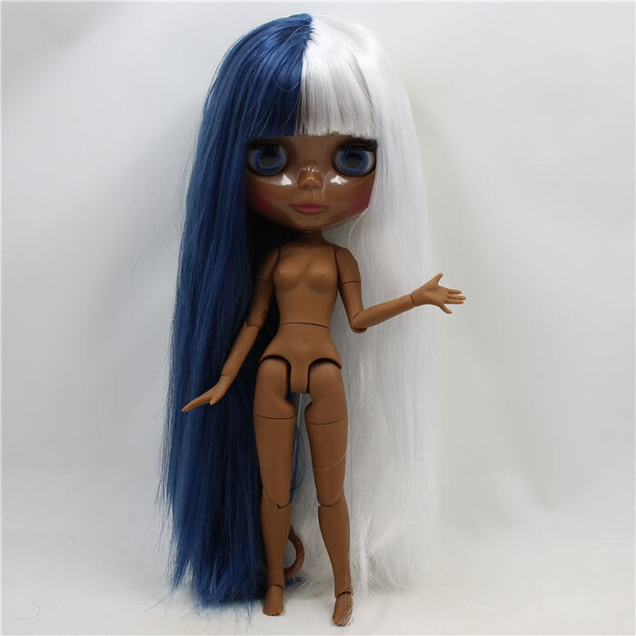 Neo Blythe Doll with Multi-Color Hair, Black skin, Shiny Face & Jointed Body Black Skin Nude Blythe Doll Multi-Color Hair Nude Blythe Doll Shiny Face Nude Blythe Doll