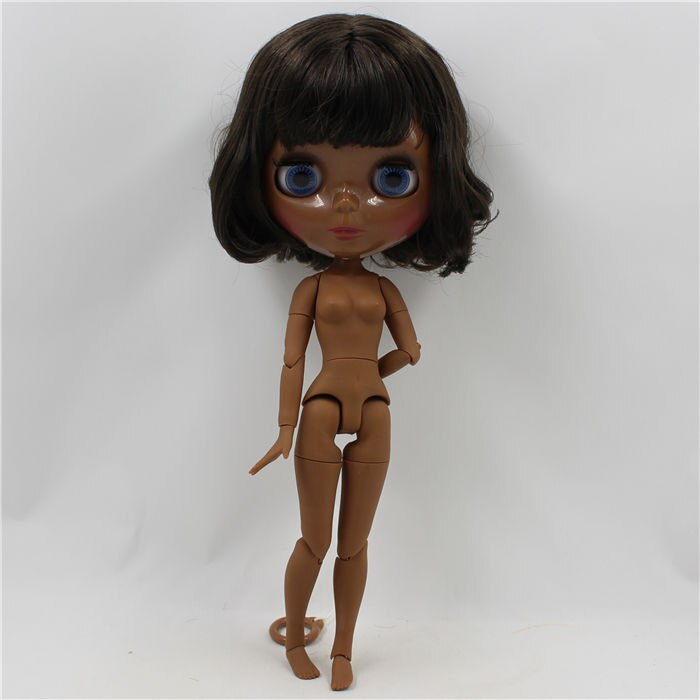 Neo Blythe Doll with Brown Hair, Black skin, Shiny Face & Jointed Body Black Skin Nude Blythe Doll Brown Hair Nude Blythe Doll Shiny Face Nude Blythe Doll