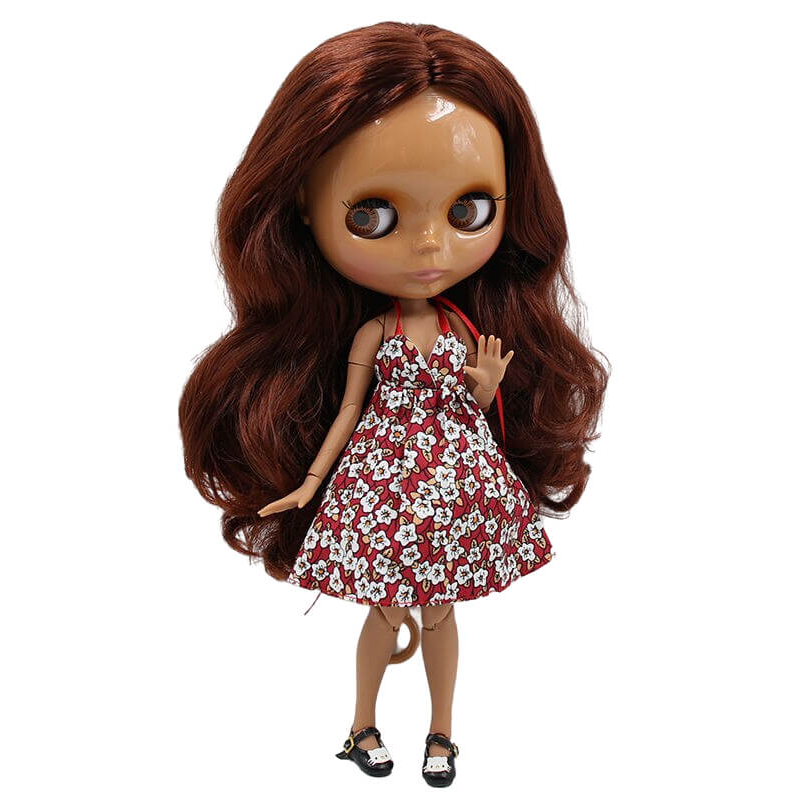 Elizabeth – Premium Custom Neo Blythe Doll with Ginger Hair, Dark Skin & Shiny Cute Face Cute face custom Blythe doll Dark skin custom Blythe doll Ginger hair custom Blythe doll Shiny face custom Blythe doll