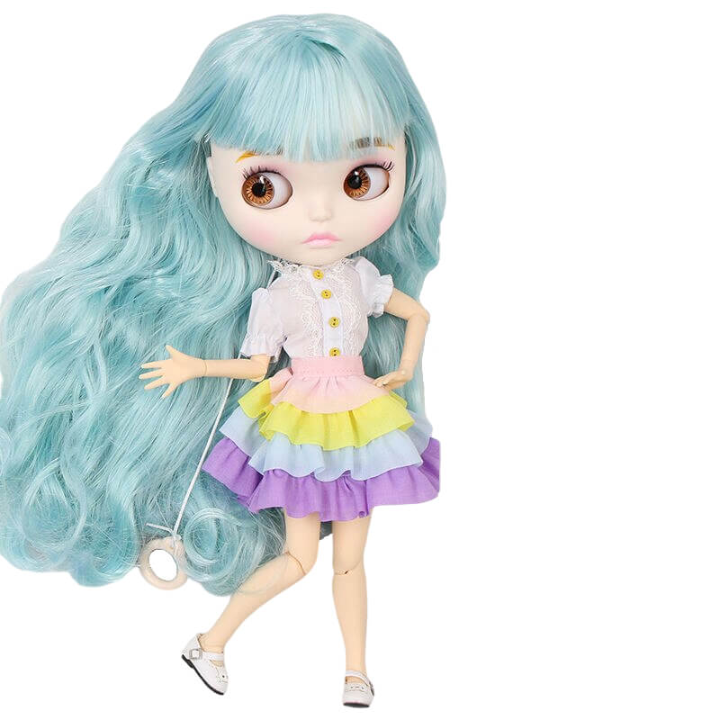 Jane – Prämie Custom Blythe Puppe mit ruhigem Gesicht, blauen Haaren Custom Blythe Puppe Mattes Gesicht Custom Blythe Puppe weiße Haut Custom Blythe Puppe