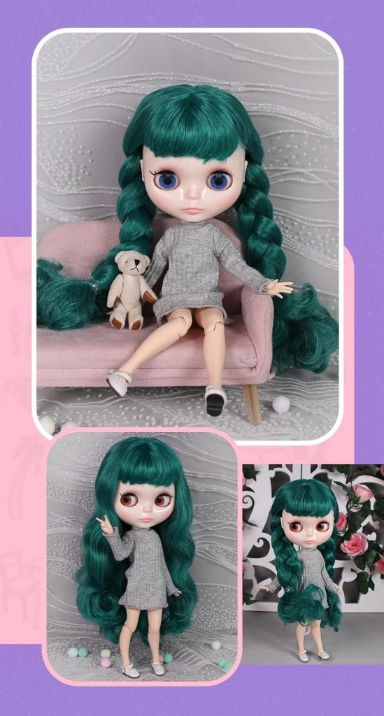 Pepper – Premium Custom Neo Blythe Doll with Green Hair, White Skin & Shiny Cute Face 1