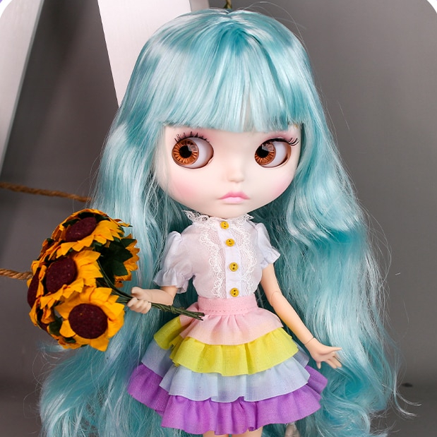 Jane – Premium Custom Blythe Doll with Calm Face Blue Hair Custom Blythe Doll Matte Face Custom Blythe Doll White Skin Custom Blythe Doll