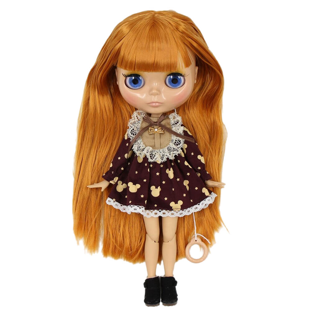Linda – Prime Custom Blythe Poupée aux cheveux roux au visage calme Custom Blythe Visage brillant de poupée Custom Blythe Peau bronzée de poupée Custom Blythe Doll