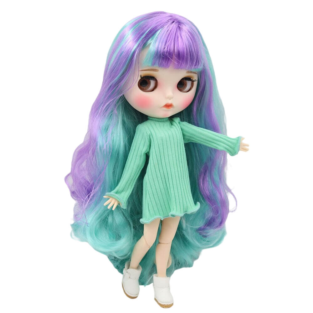 Georgia – Premium Custom Blythe Doll with Pouty Face Matte Face Custom Blythe Doll Multi-Color Hair Custom Blythe Doll White Skin Custom Blythe Doll