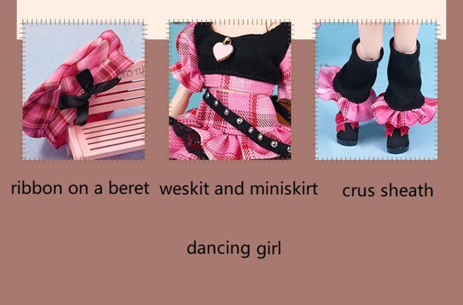 Neo Blythe Doll Black Hot Pink Goth Skirt Dress with Knee Socks Neo Blythe Doll Clothes