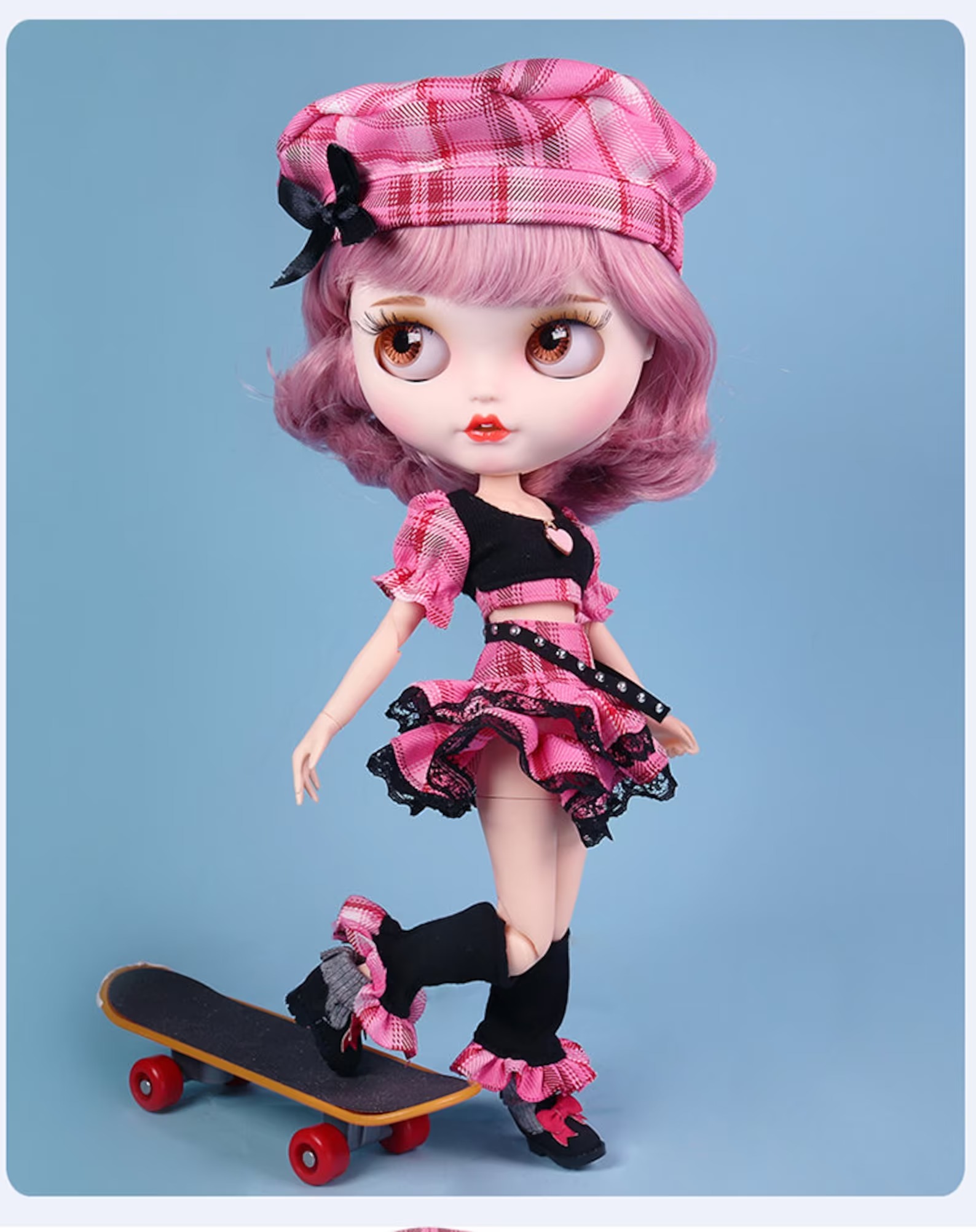 Neo Blythe Doll Black Hot Pink Goth Skirt Dress with Knee Socks Neo Blythe Doll Clothes