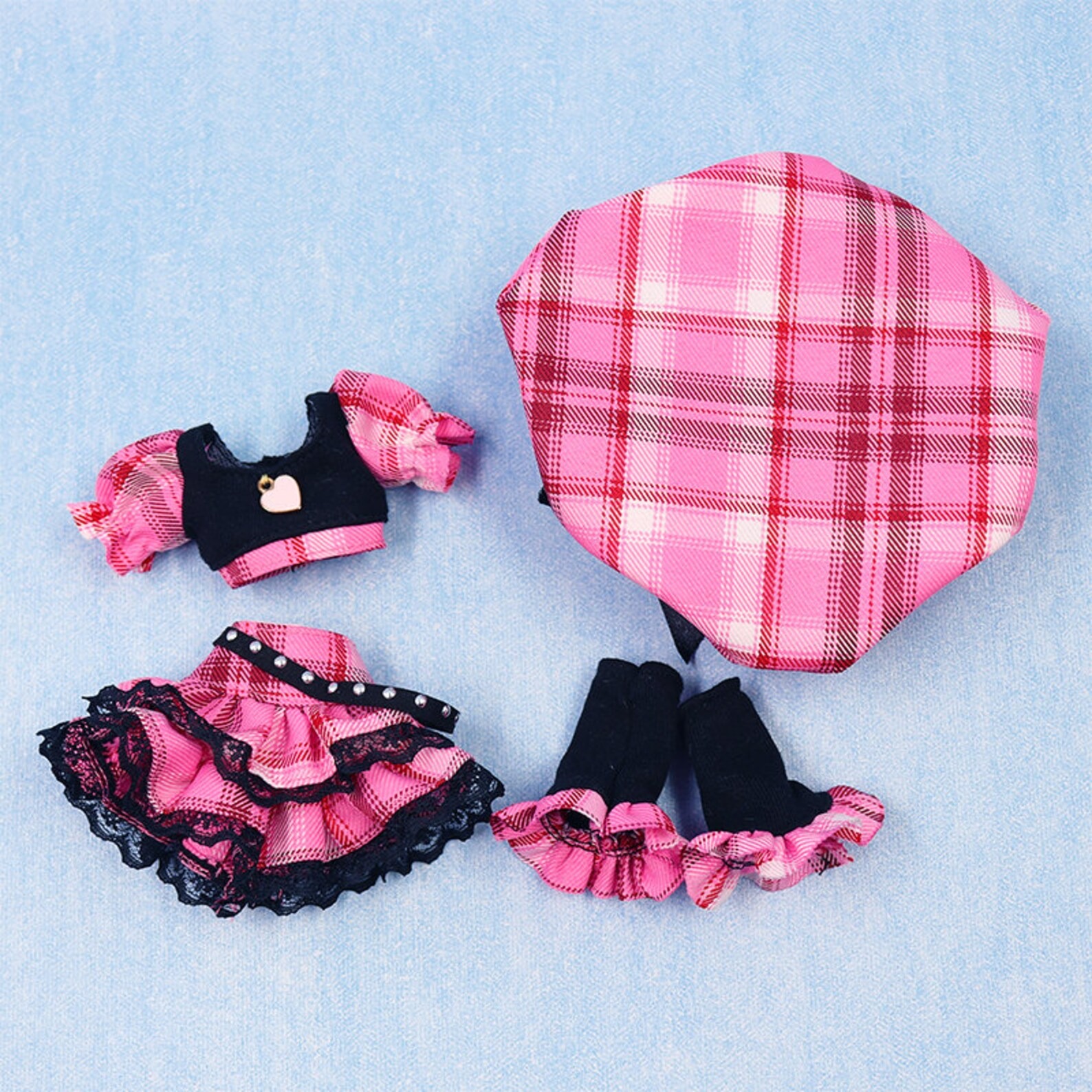 Neo Blythe Doll Black Hot Pink Goth Skirt Dress with Knee Socks Neo Blythe Doll Clothes