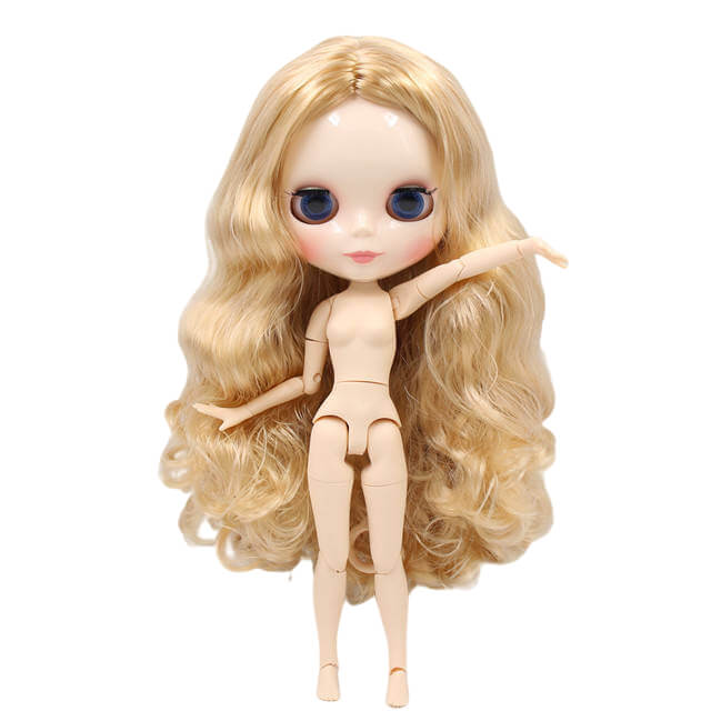 Neo Blythe Doll with Blonde Hair, White Skin, Shiny Face & Jointed Body Blonde Hair Nude Blythe Doll Shiny Face Nude Blythe Doll White Skin Nude Blythe Doll