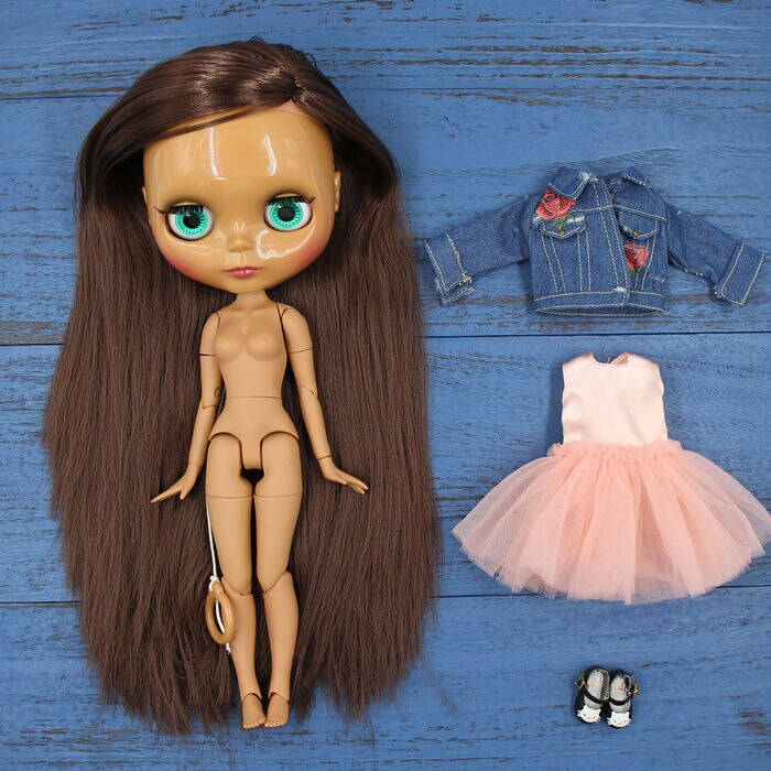 Antonina – Premium Custom Blythe Doll with Cute Face Brown Hair Custom Blythe Doll Dark Skin Custom Blythe Doll Shiny Face Custom Blythe Doll