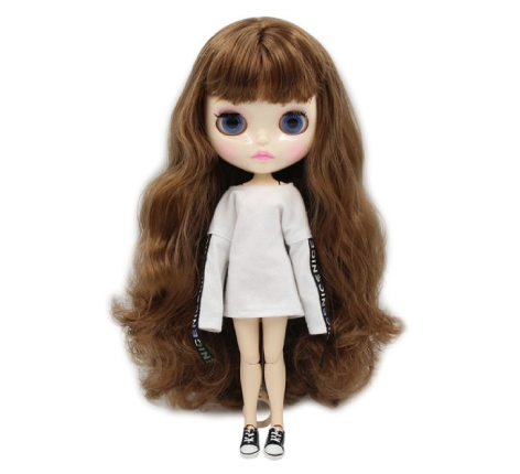 Becky – Premium Custom Blythe Doll with Pouty Face Brown Hair Custom Blythe Doll Shiny Face Custom Blythe Doll White Skin Custom Blythe Doll
