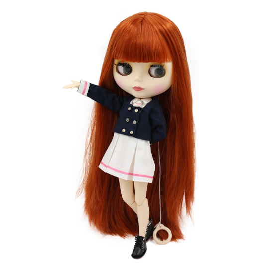 Adele – Premium Custom Blythe Doll with Cute Face Ginger Hair Custom Blythe Doll Matte Face Custom Blythe Doll White Skin Custom Blythe Doll