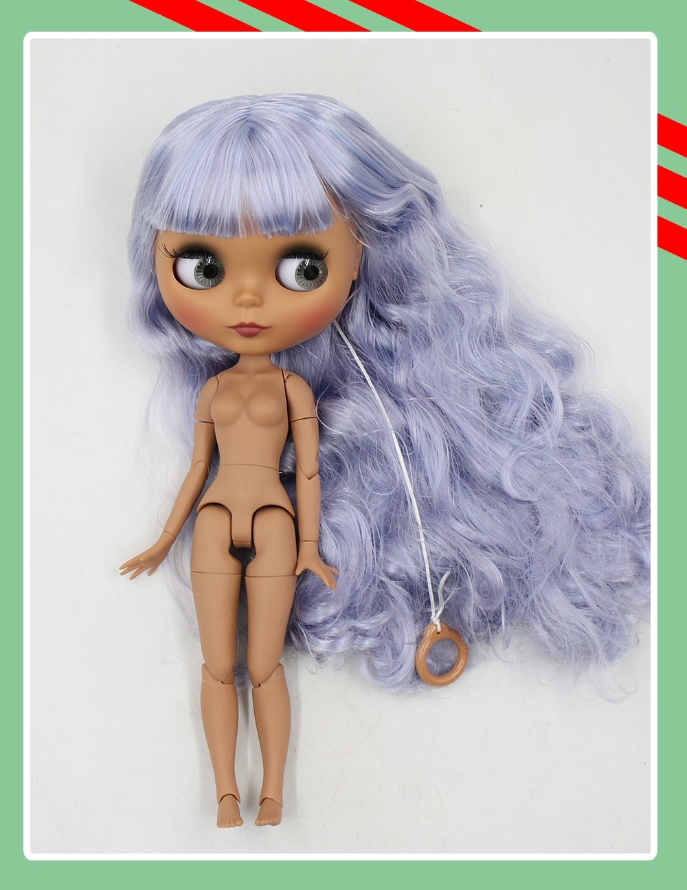 Neo Blythe Doll with Purple Hair, Dark Skin, Matte Face & Jointed Body Dark Skin Nude Blythe Doll Matte Face Nude Blythe Doll Purple Hair Nude Blythe Doll