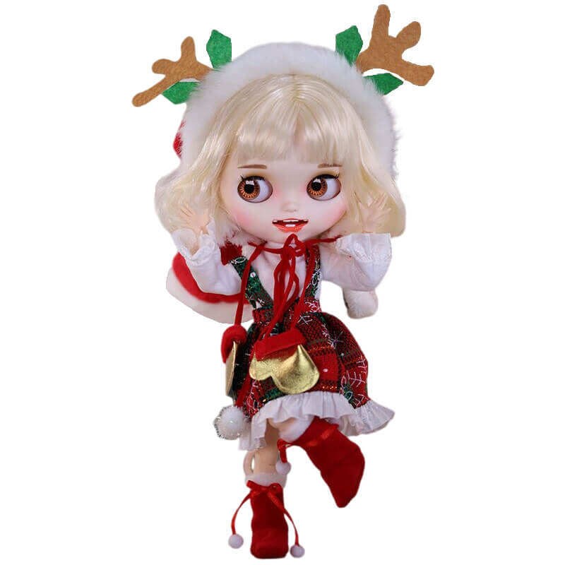 Christina Christmas – Premium Custom Neo Blythe Doll with Blonde Hair, White Skin & Matte Smiling Face Blonde hair Matte face Smiling face White skin