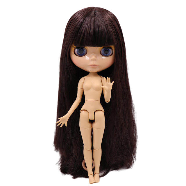 Neo Blythe Doll with Brown Hair, Tan Skin, Shiny Face & Jointed Body Brown Hair Nude Blythe Doll Shiny Face Nude Blythe Doll Tan Skin Nude Blythe Doll