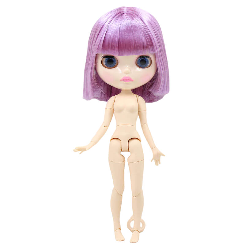 Neo Blythe Doll with Purple Hair, White Skin, Shiny Face & Jointed Body Purple Hair Factory Blythe Doll Shiny Face Factory Blythe Doll White Skin Factory Blythe Doll