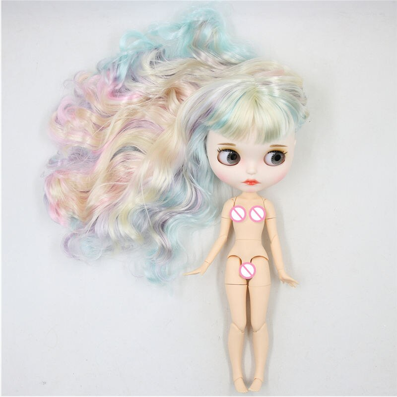 Neo Blythe Doll with Multi-Color Hair, White Skin, Matte Face & Jointed Body Matte Face Factory Blythe Doll Multi-Color Hair Factory Blythe Doll White Skin Factory Blythe Doll