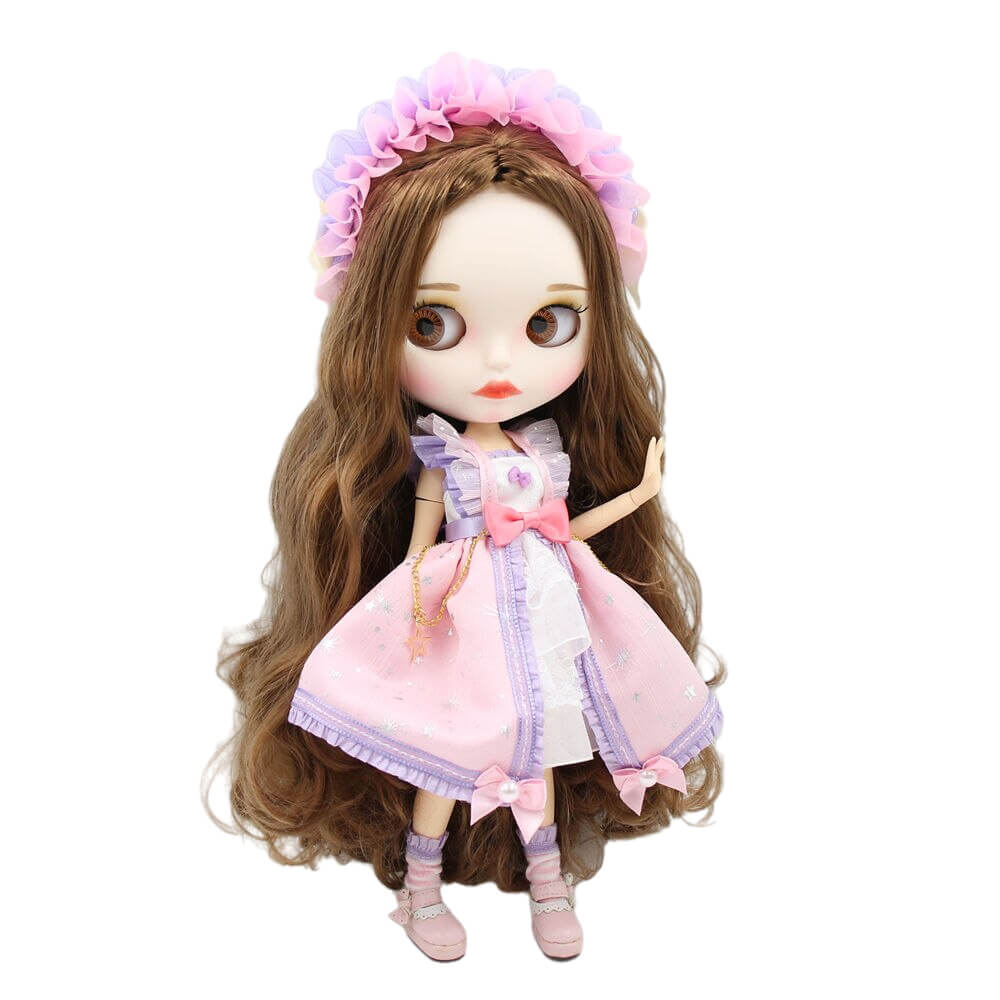 Florence – Premium Custom Blythe Doll with Calm Face Brown Hair Custom Blythe Doll Matte Face Custom Blythe Doll White Skin Custom Blythe Doll