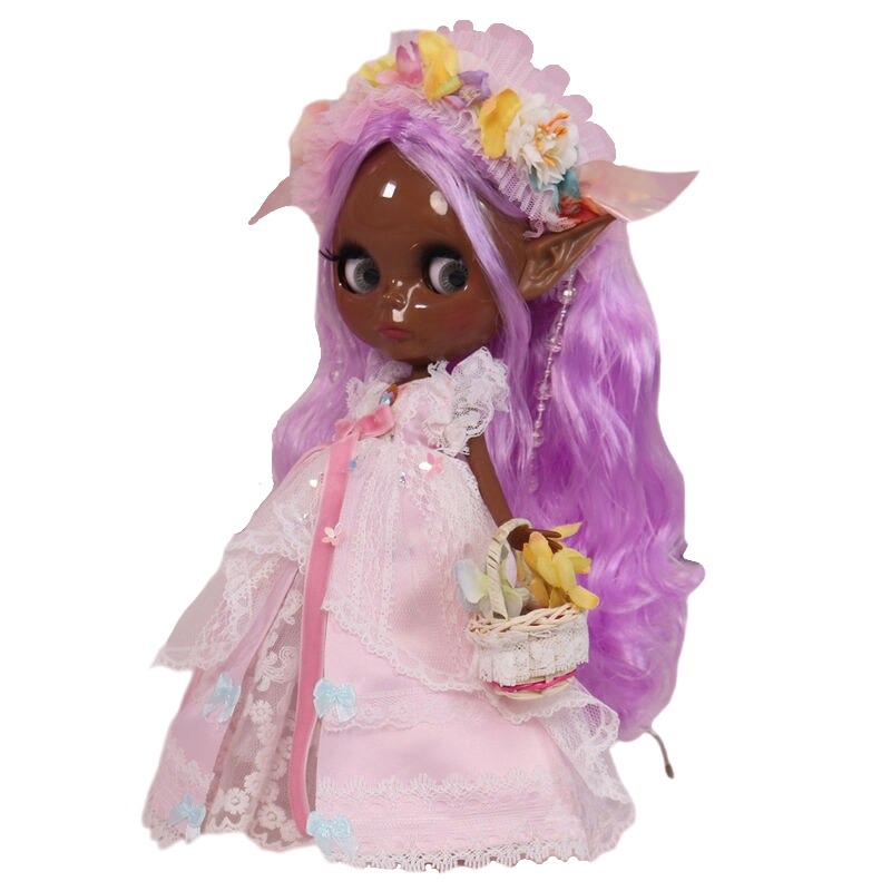 Martha – Premium Custom Neo Blythe Doll with Purple Hair, Black Skin & Shiny Cute Face Black skin Cute face Purple hair Shiny face