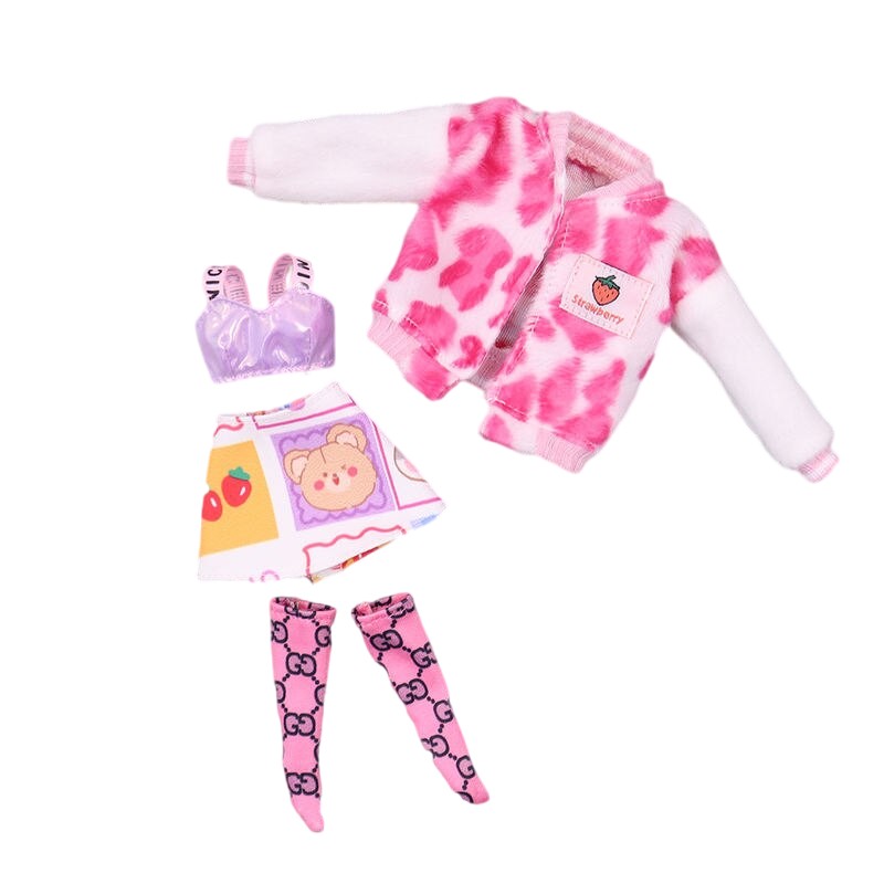 Neo Blythe Doll Strawberry Outfit with Coat & Socks Blythe doll clothes