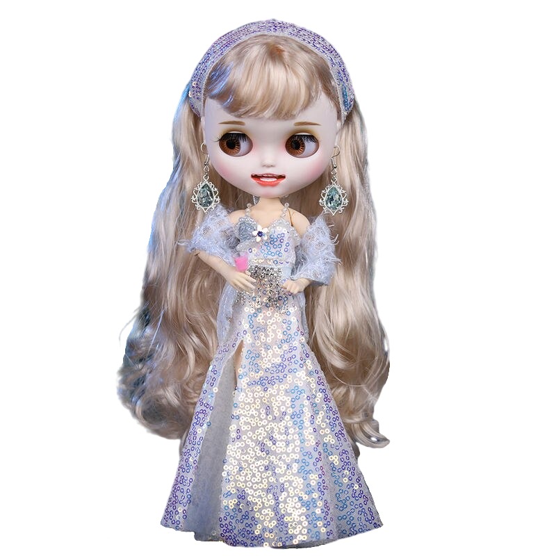 Neo Blythe Doll Shiny Bowl Dress with Earrings & Head Dress Blythe doll clothes