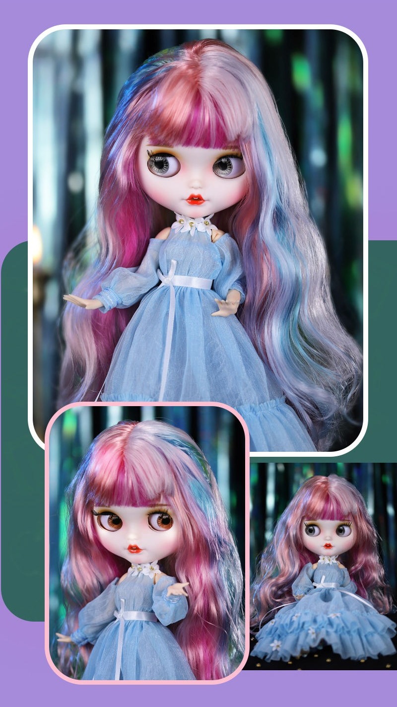 Victoria – Premium Custom Neo Blythe Doll with Multi-Color Hair, White Skin & Matte Smiling Face Victorina – Premium Custom Neo Blythe Doll with Multi-Color Hair, White Skin & Matte Smiling Face 1