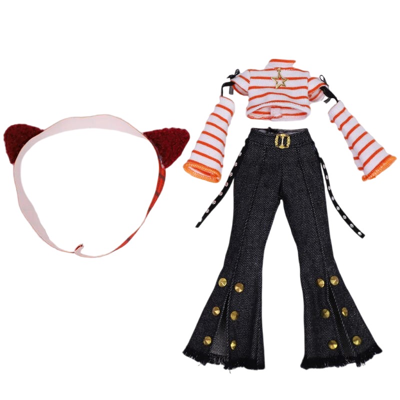 Neo Blythe Doll Top Crop with Jeans Pant & Cat Headdress Blythe doll clothes