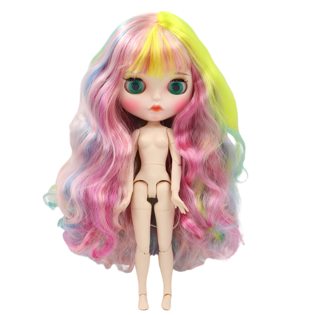 Neo Blythe Doll with Multi-Color Hair, White Skin, Matte Face & Factory Jointed Body Matte Face Factory Blythe Doll Multi-Color Hair Factory Blythe Doll White Skin Factory Blythe Doll