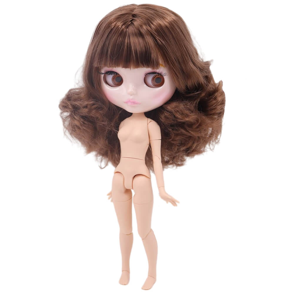 Neo Blythe Doll with Brown Hair, White Skin, Shiny Pouty Face & Custom Jointed Body Brown hair Pouty face Shiny face White skin