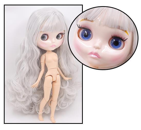 Neo Blythe Doll with Silver Hair, White Skin, Shiny Pouty Face & Custom Jointed Body 1