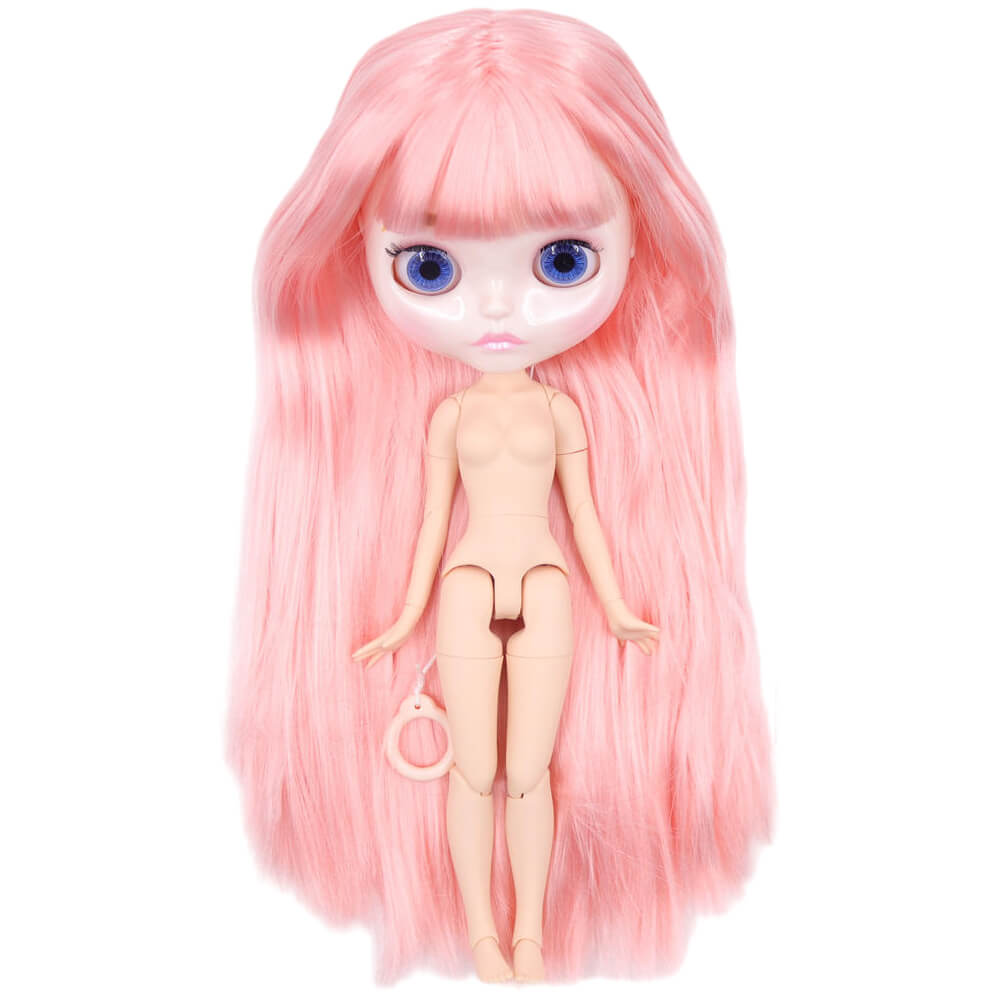Neo Blythe Doll with Pink Hair, White Skin, Shiny Pouty Face & Custom Jointed Body Pink hair Pouty face Shiny face White skin