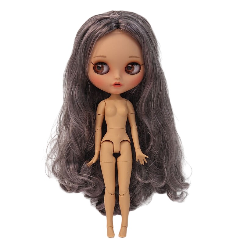 Neo Blythe Doll with Silver Hair, Tan Skin, Matte Smiling Face & Custom Jointed Body Matte face Silver hair Smiling face Tan skin