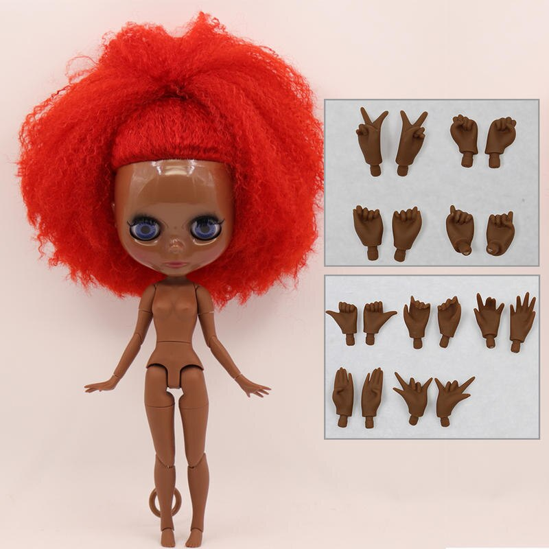 Neo Blythe Doll with Red Hair, Black Skin, Shiny Cute Face & Factory Jointed Body Black Skin Blythe Doll Nude Cute Face Blythe Doll Nude Red Hair Blythe Doll Nude Shiny Face Blythe Doll Nude