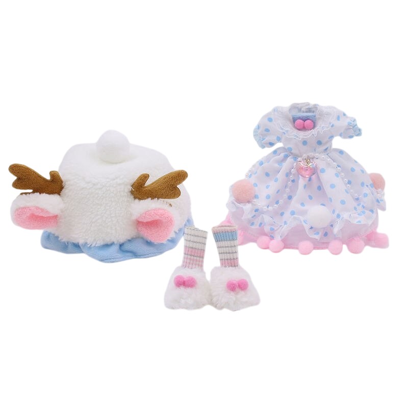 Neo Blythe Doll Pearl Dress with Deer Hat & Fur Stockings Blythe doll clothes