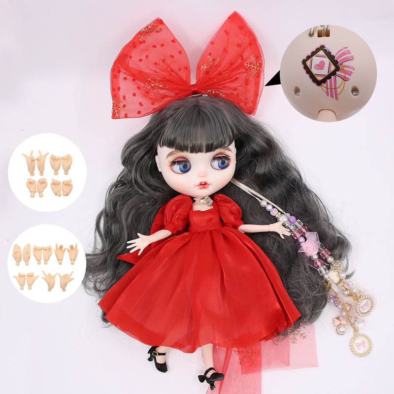 Maria – Premium Custom Neo Blythe Doll with Black Hair, White Skin & Matte Smiling Face Black hair custom Blythe doll Matte face custom Blythe doll Smiling face custom Blythe doll White skin custom Blythe doll