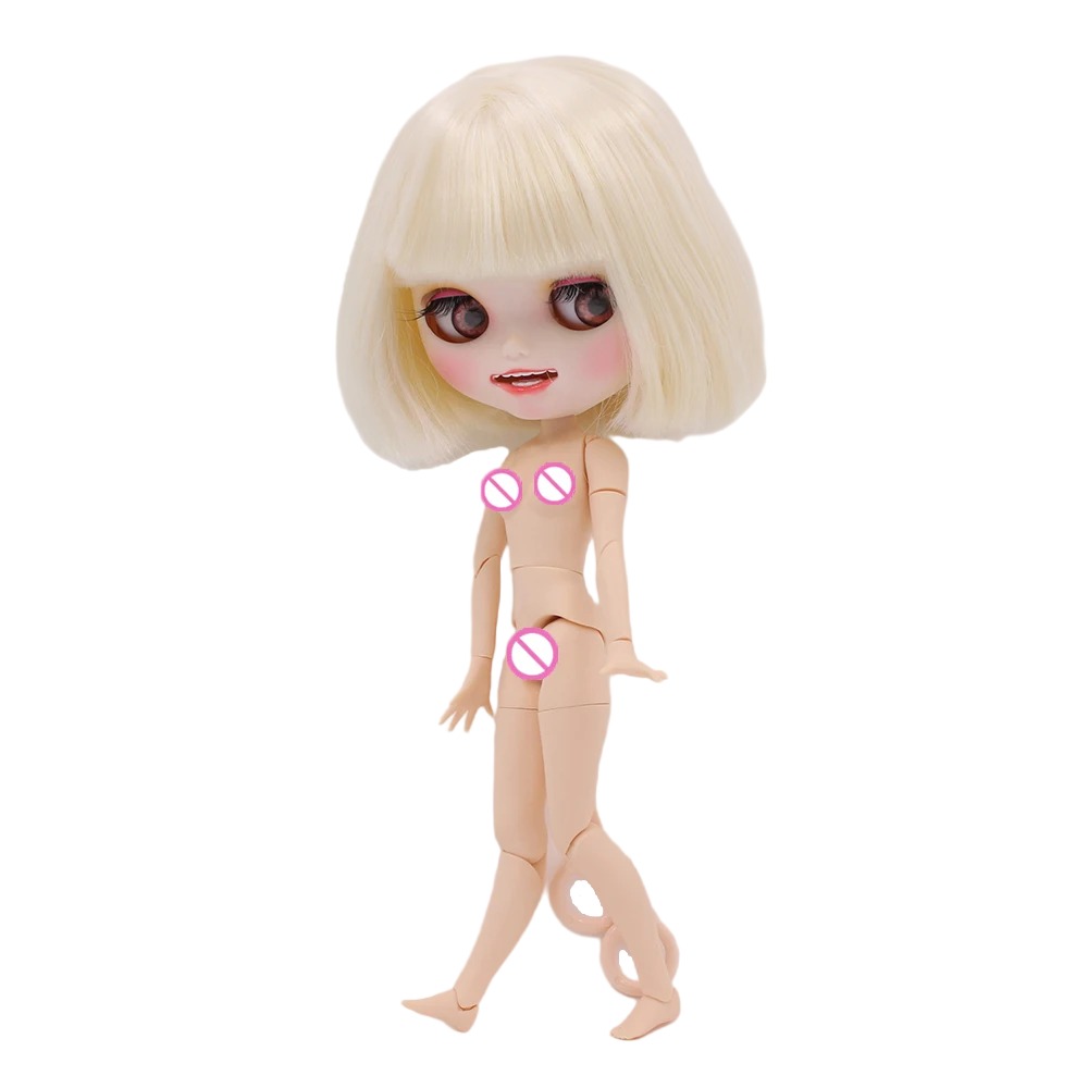 Neo Blythe Doll with Blonde Hair, White Skin, Matte Smiling Face & Custom Jointed Body Blonde hair Matte face Smiling face White skin